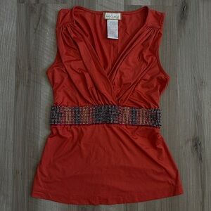Vintage Baby Phat Orange Sleeveless V-Neck Camisole with Embellished Waistband